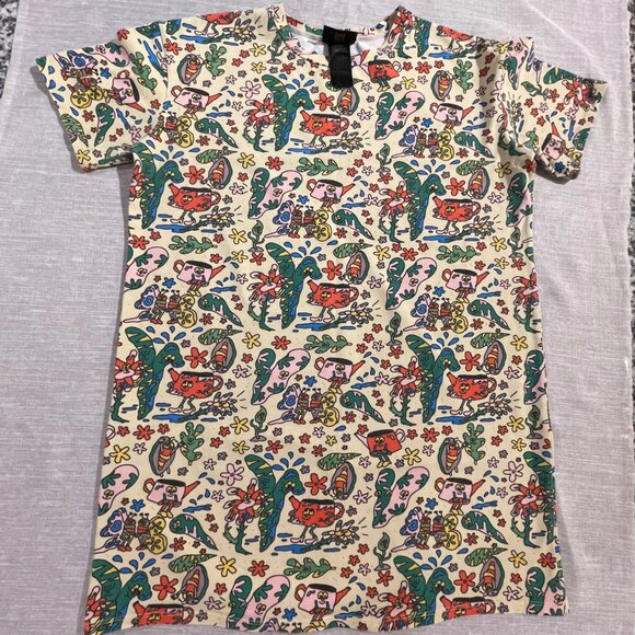 Nooworks Dresses & Skirts - Nooworks Novelty Whimsical Shirt Dress Vibrant Art-Collab USA Made Womens Large